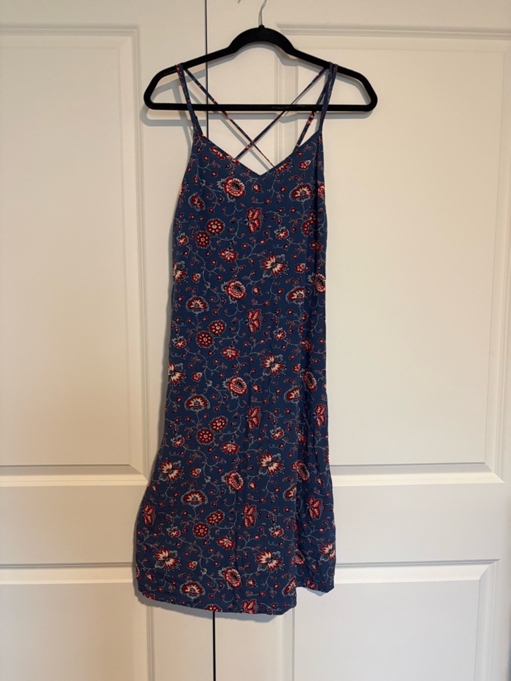 GAP Blue Floral Midi Dress with Red Details
